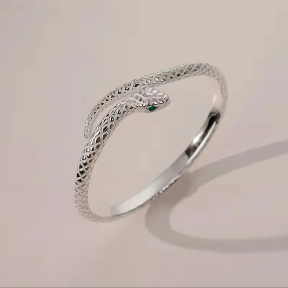 Serpenti Snake Silver Waterproof Green Eyes Cuff Bracelet - Picture 7 of 14